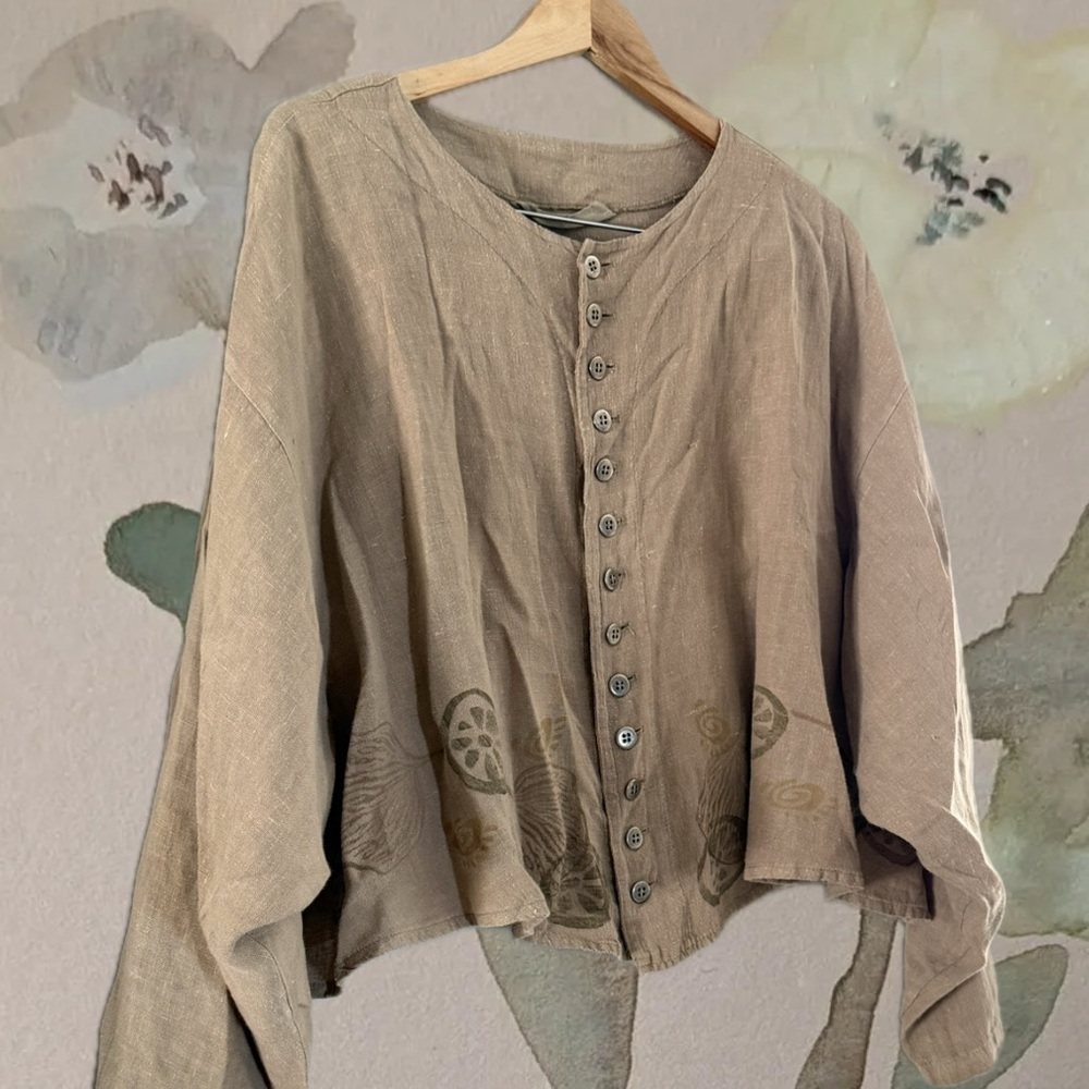 Blue Fish 100% Linen Sand Button-Up Shirt